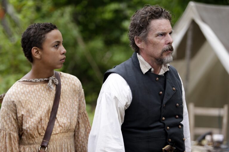 (L-R): Joshua Caleb Johnson as Onion and Ethan Hawke as John Brown in THE GOOD LORD BIRD, "Episode 101". Photo Credit: William Gray/SHOWTIME.